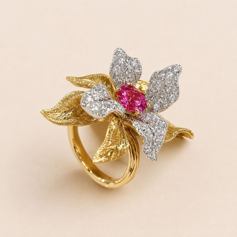 Pink Crystal Blossom Ring