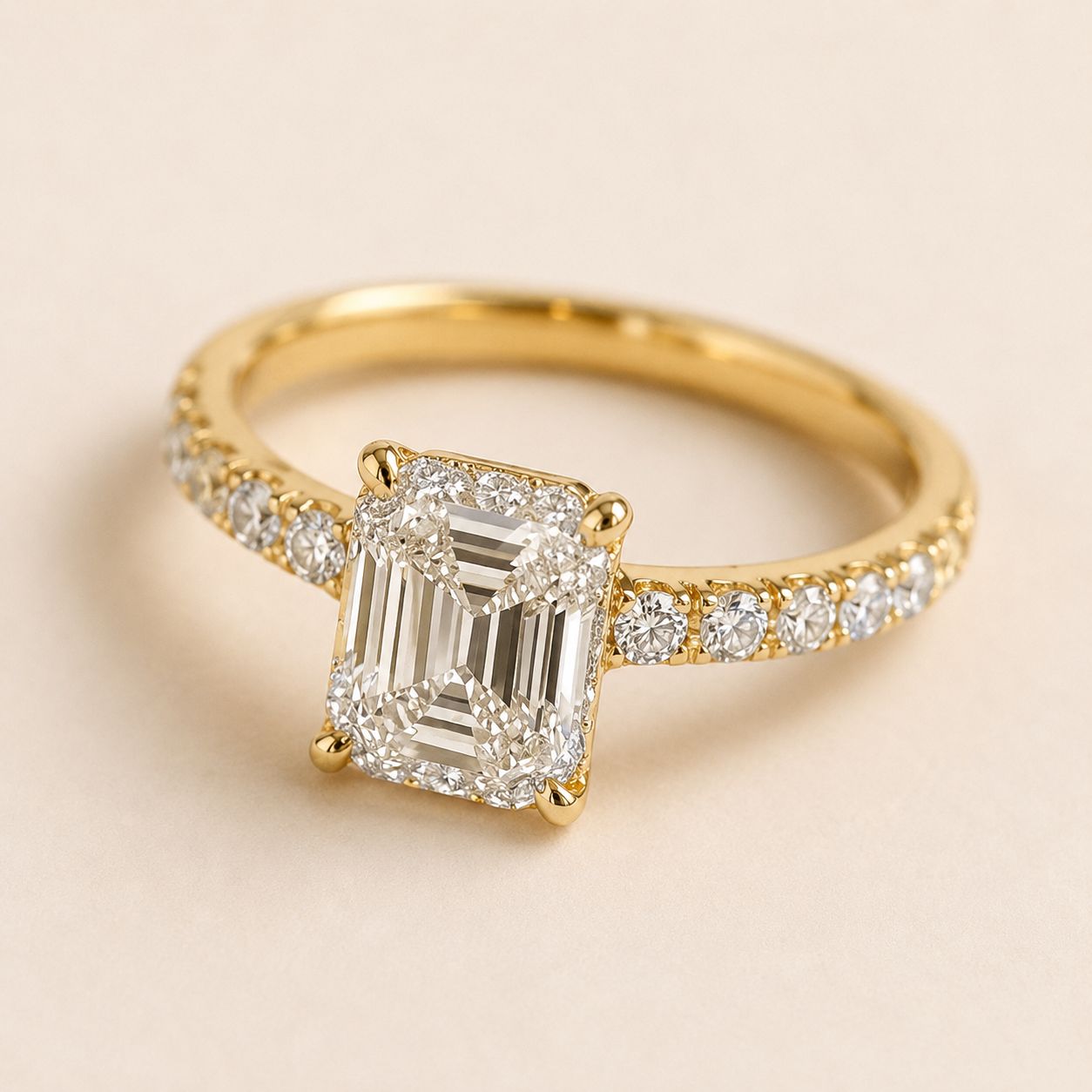 Emerald Cut Pavé Ring
