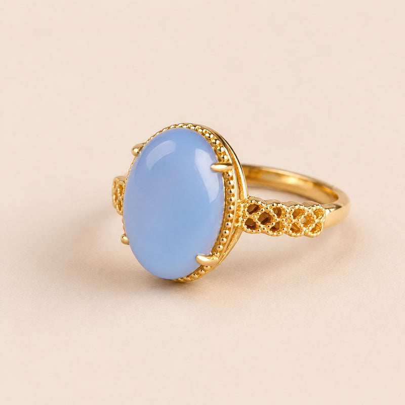 Blue Oval Filigree Ring