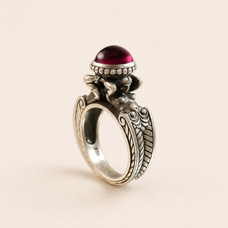 Crimson Cabochon Guardian Ring