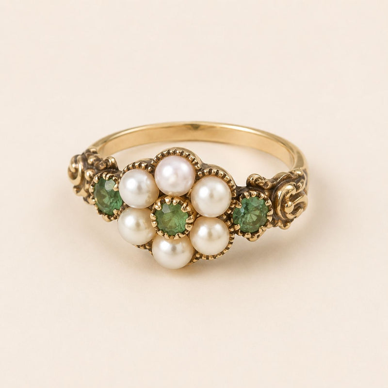 Pearl Green Gemstone Floral Ring