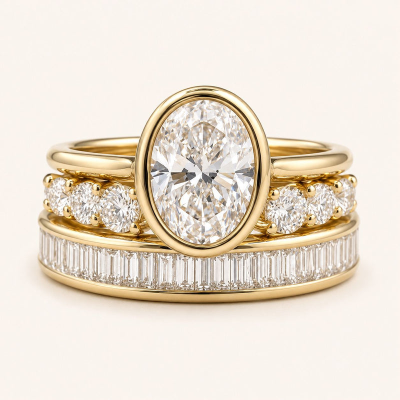 Oval Crystal Gold Ring Set