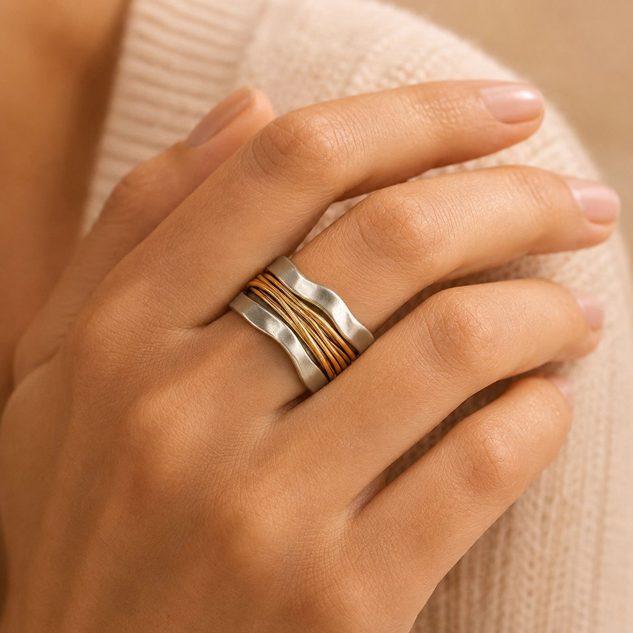 Two-Tone Layered Wave Ring