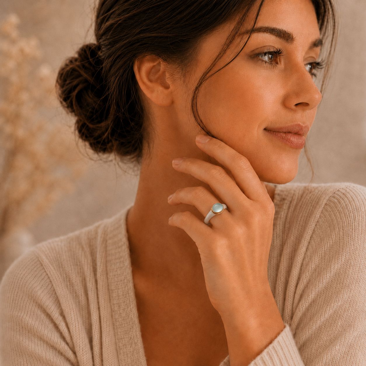 Two-Tone Oval Gemstone Ring