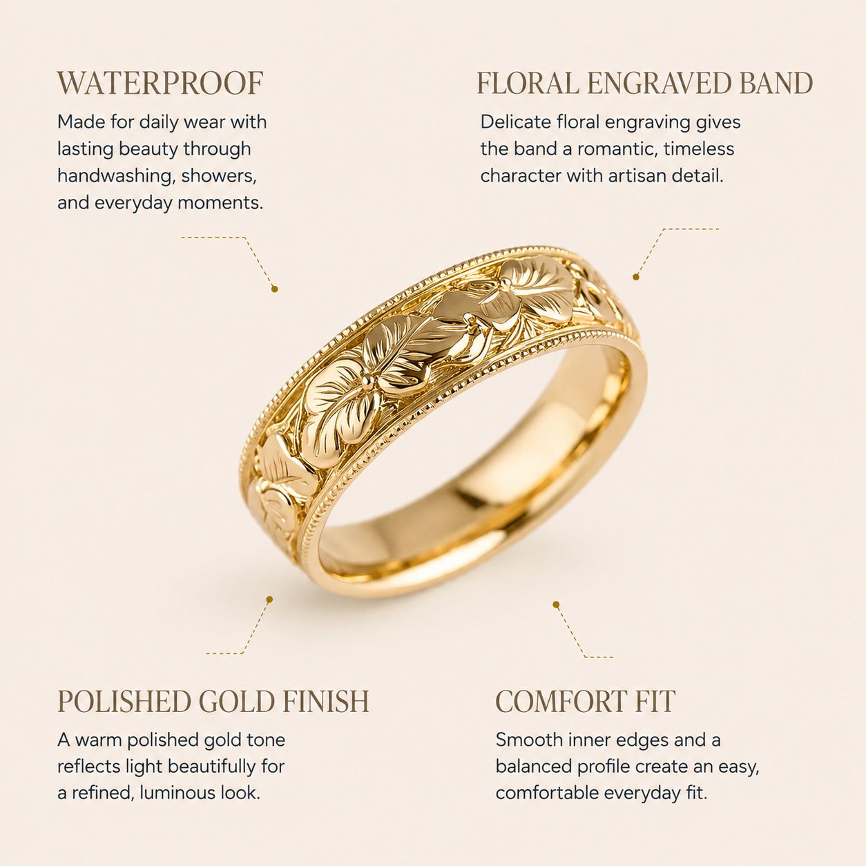 Engraved Blossom Gold Ring