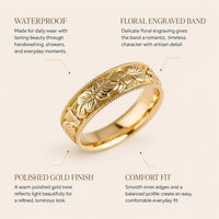 Engraved Blossom Gold Ring