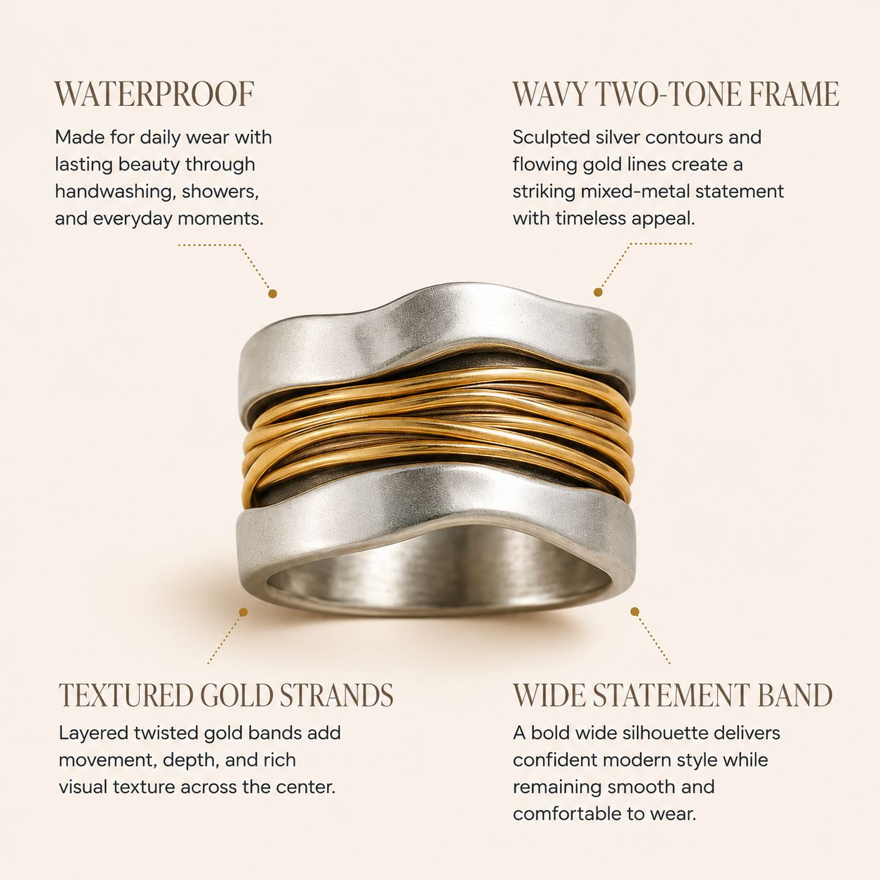 Two-Tone Layered Wave Ring