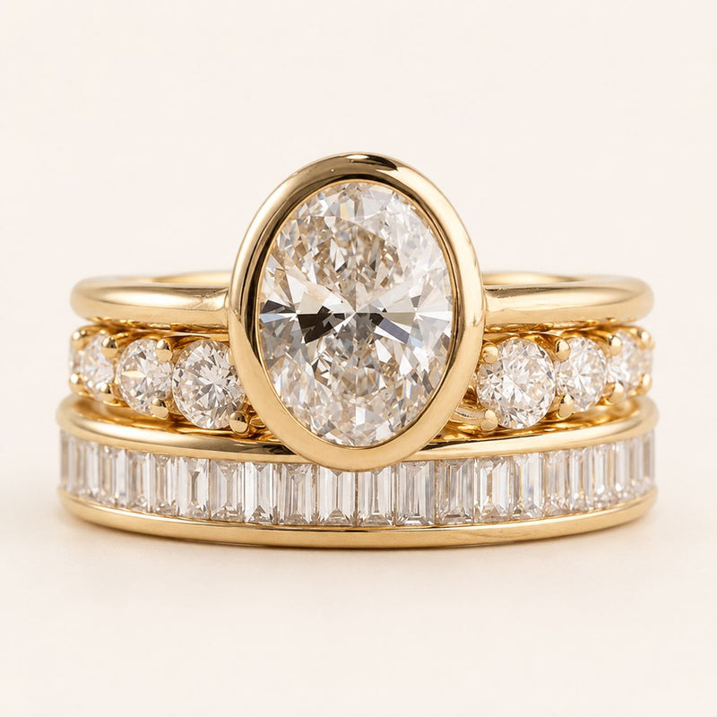 Oval Crystal Gold Ring Set