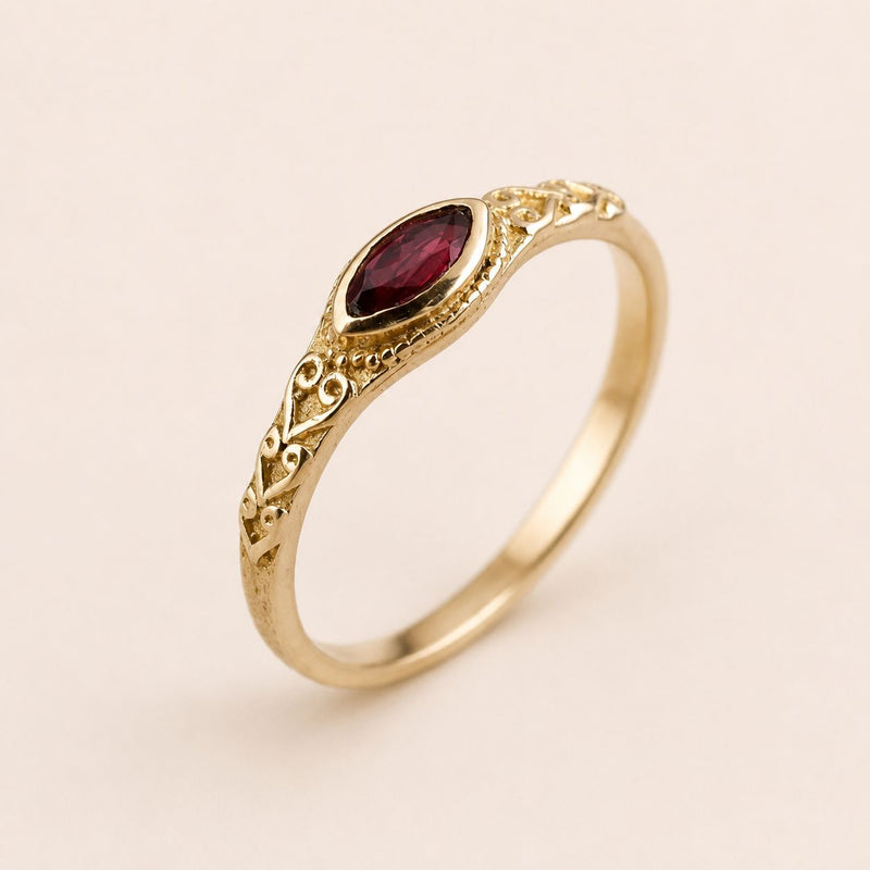 Red Marquise Filigree Ring