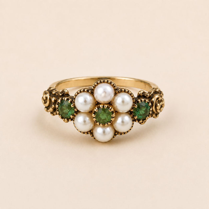 Pearl Green Gemstone Floral Ring