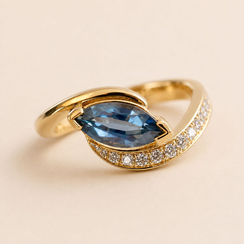 Blue Gemstone Crossover Ring
