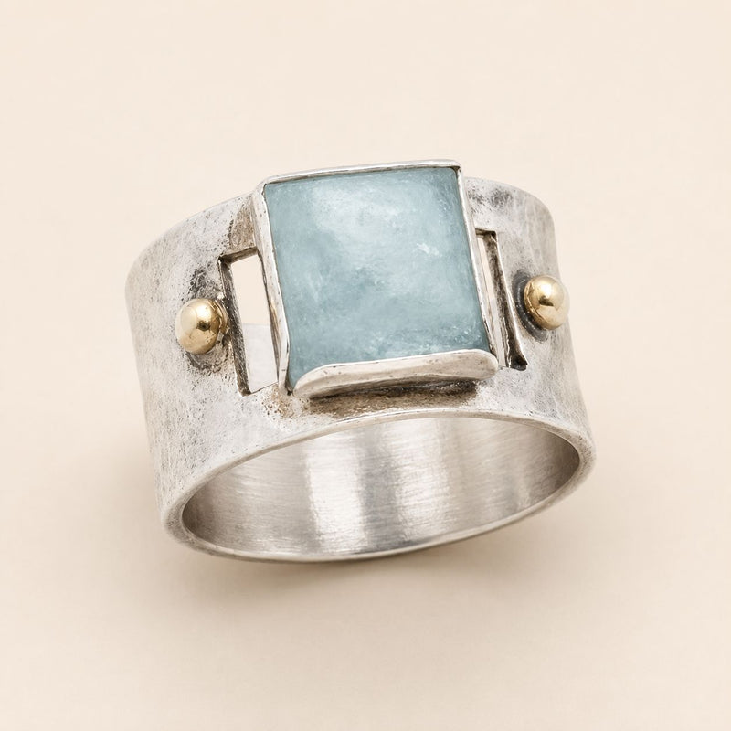 Hammered Silver Blue Stone Ring