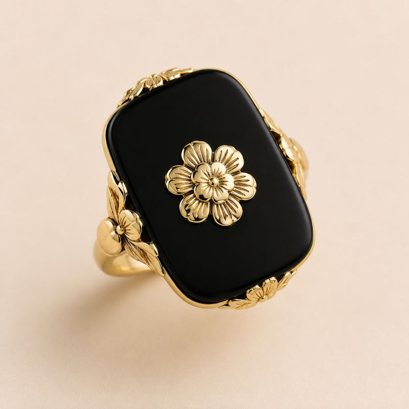 Floral Black Stone Ring