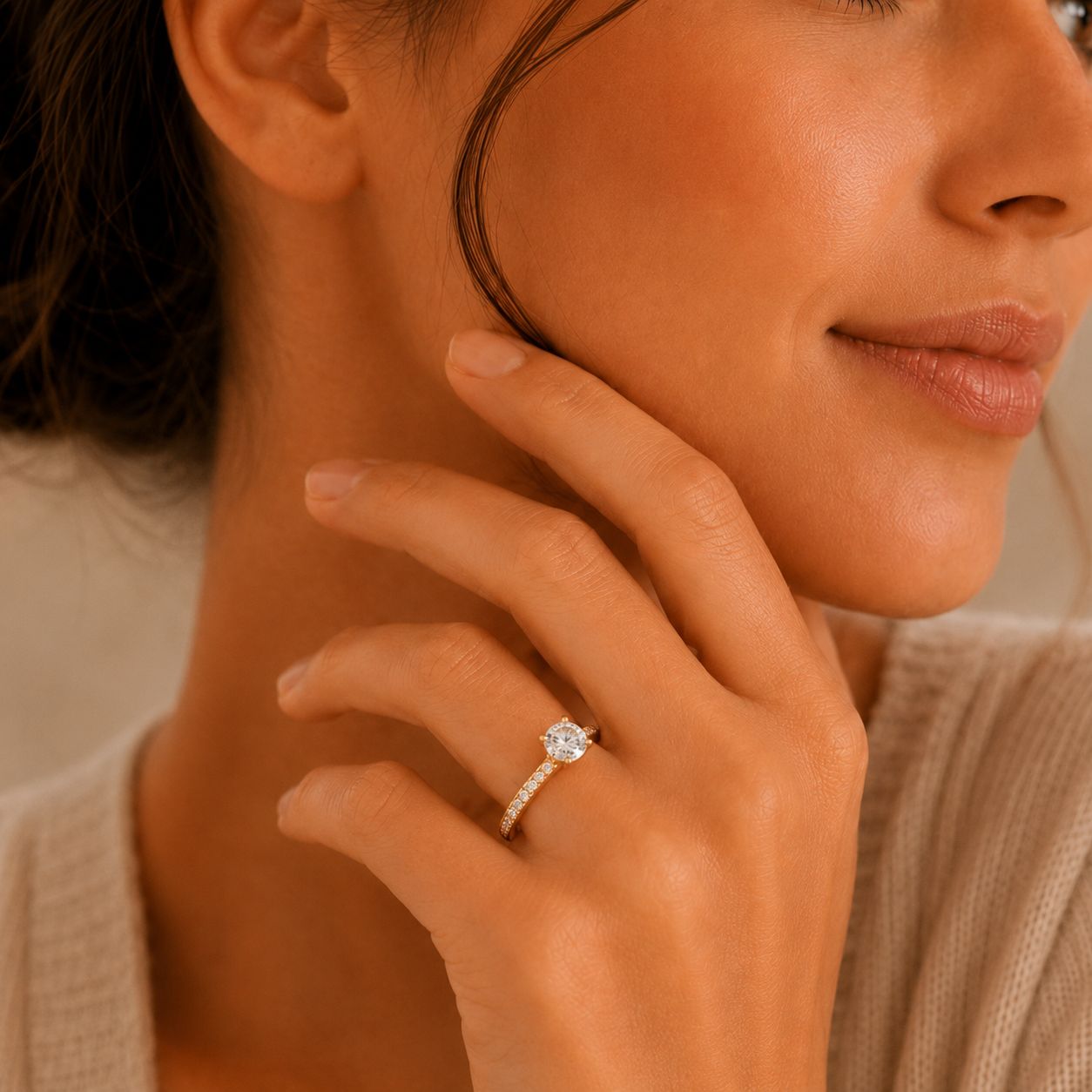 Round Cut Pavé Solitaire Ring
