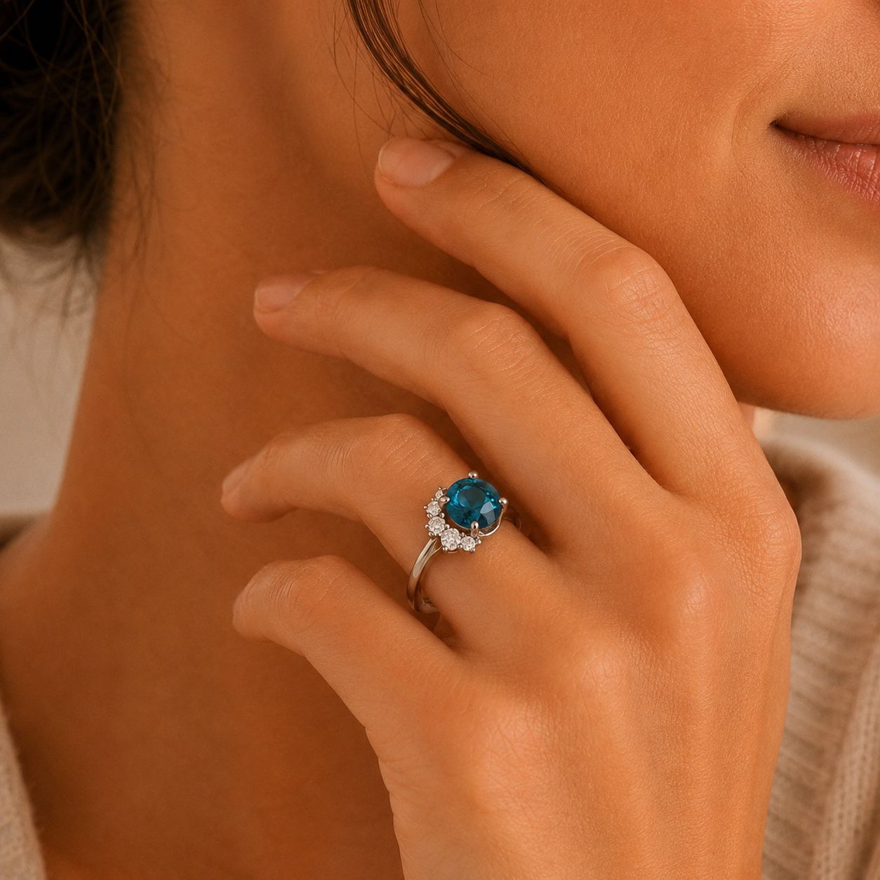 Teal Crystal Cluster Ring