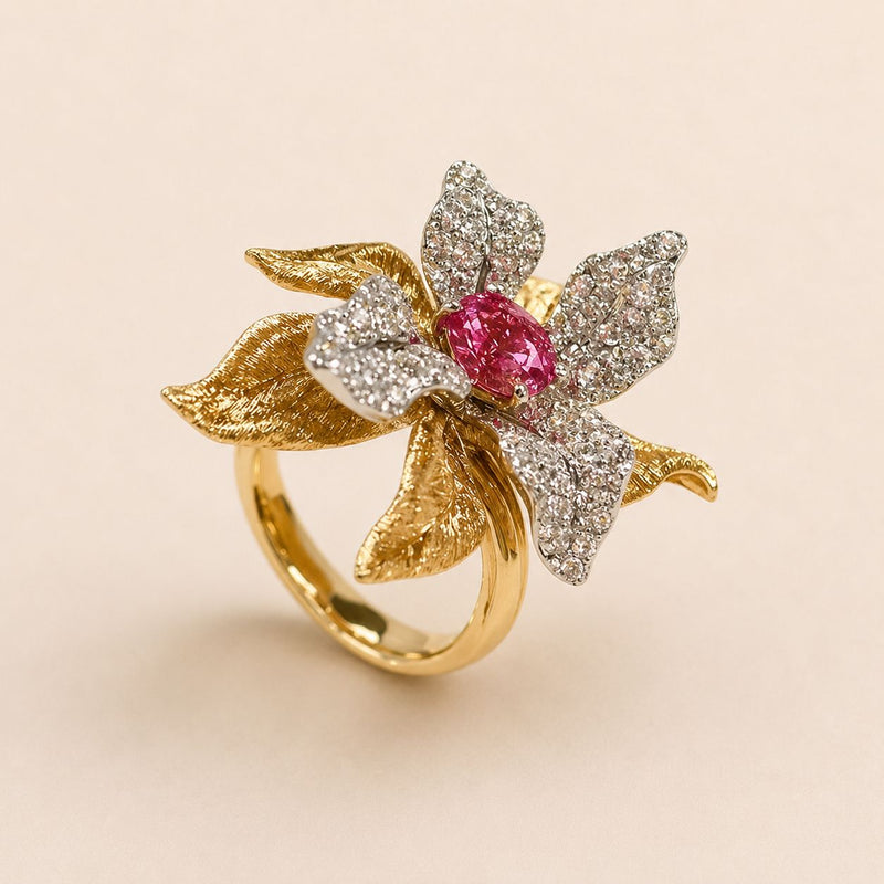 Pink Crystal Blossom Ring