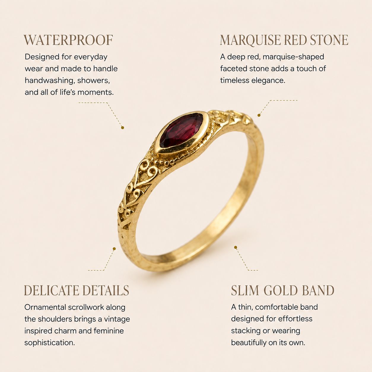 Red Marquise Filigree Ring
