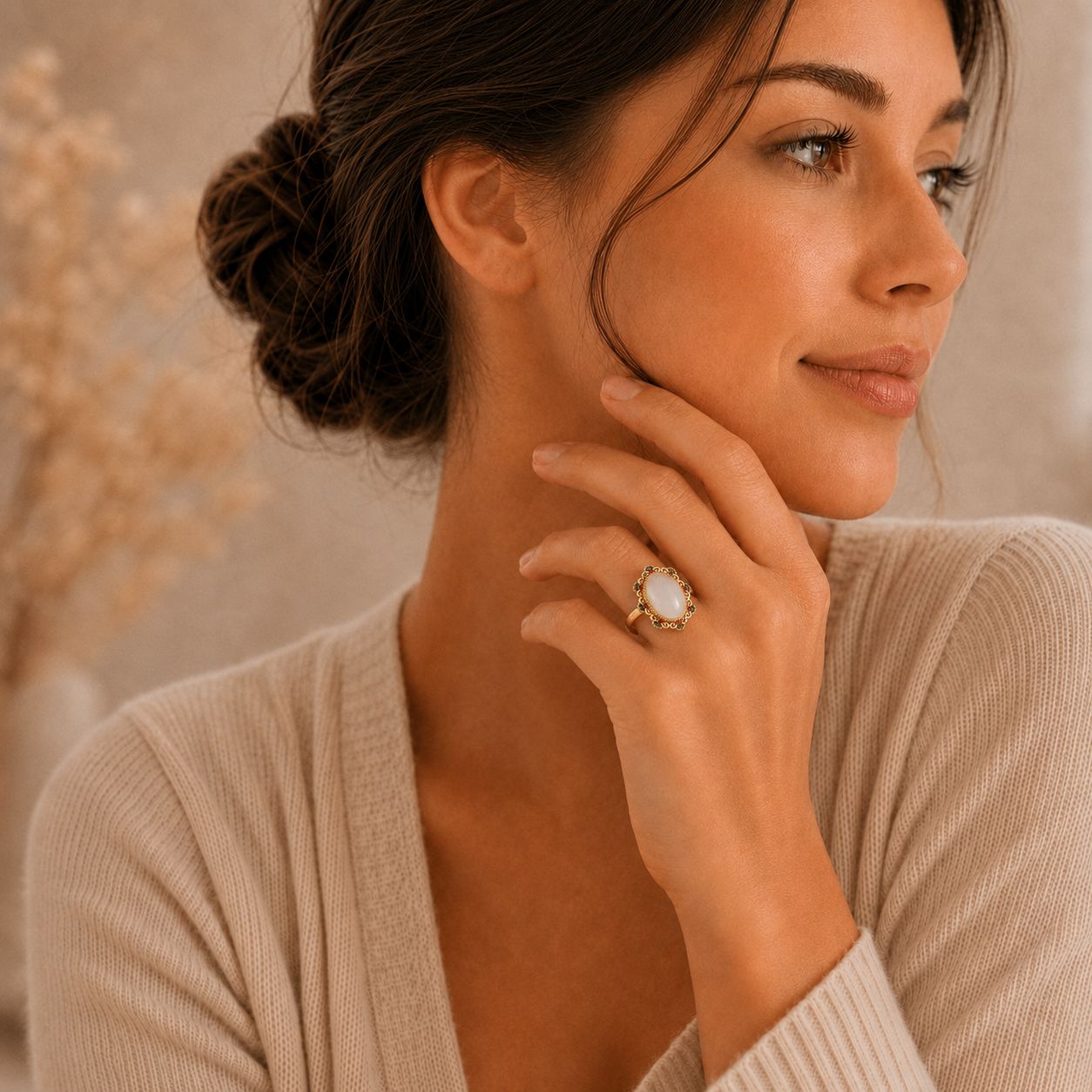 Ornate Blush Oval Statement Ring