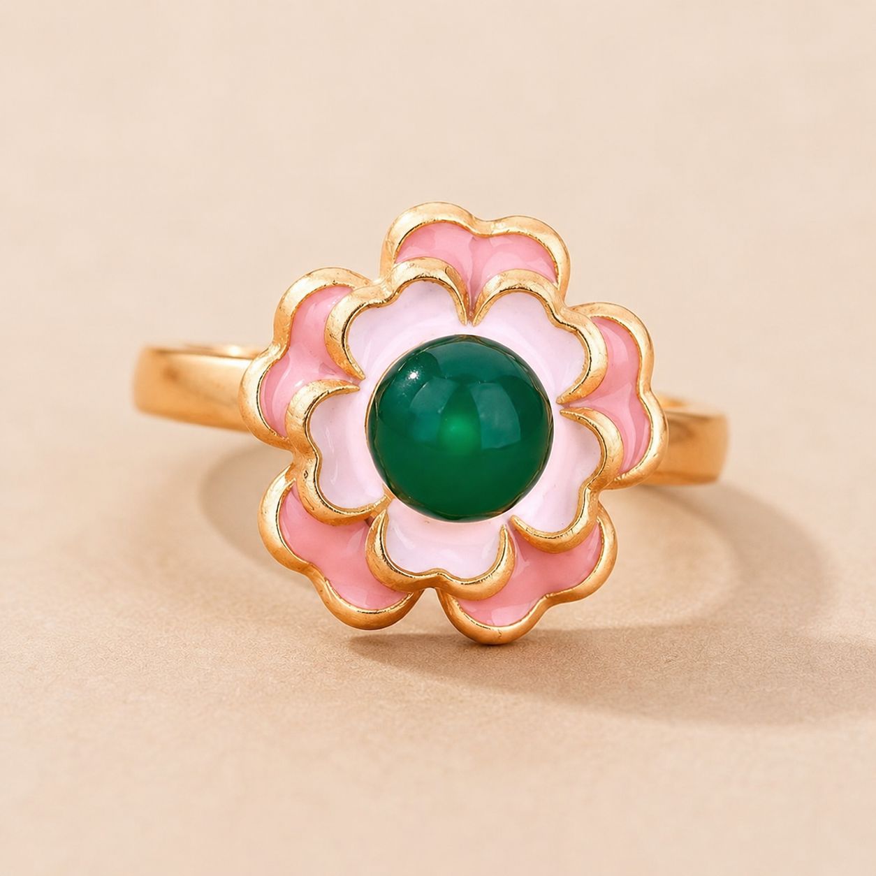 Green Cabochon Flower Ring