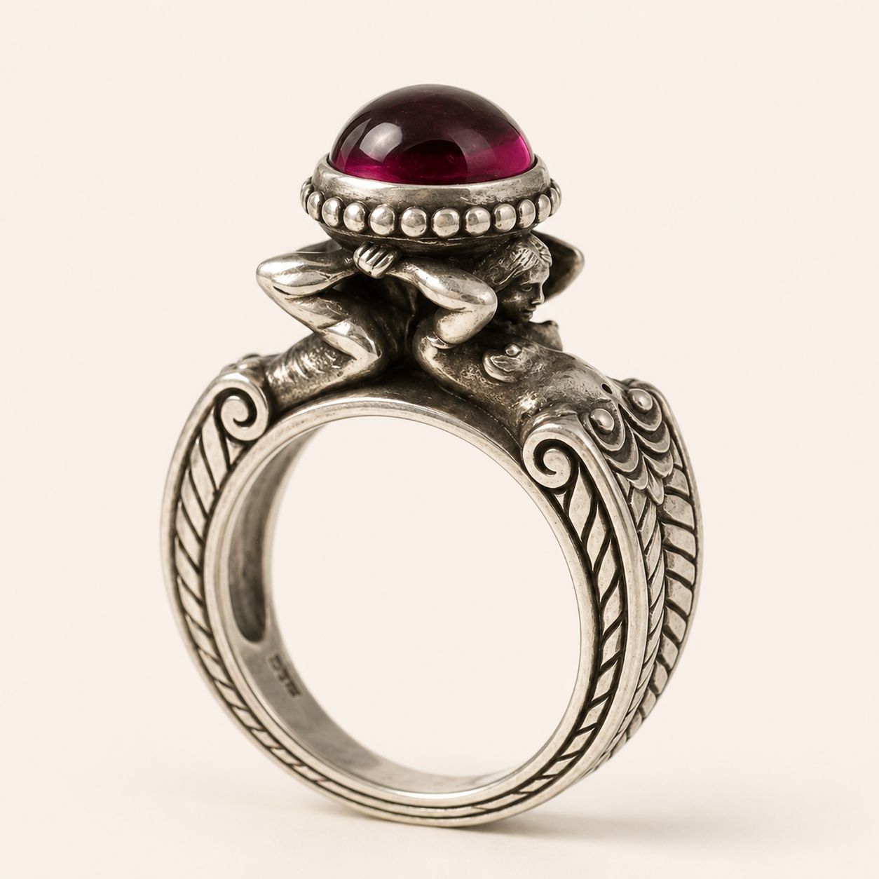 Crimson Cabochon Guardian Ring