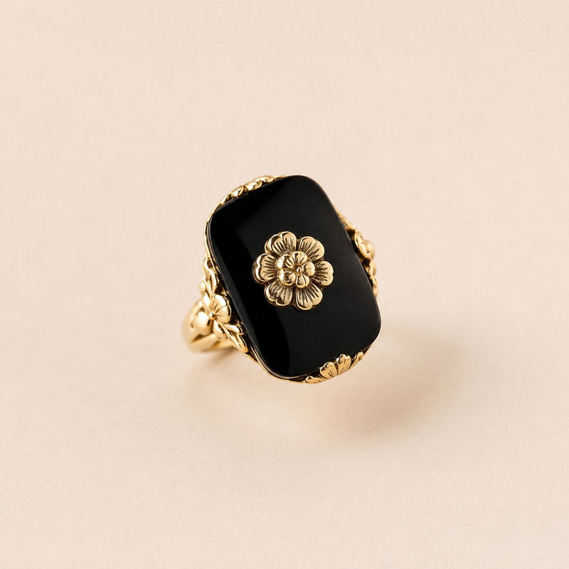 Floral Black Stone Ring