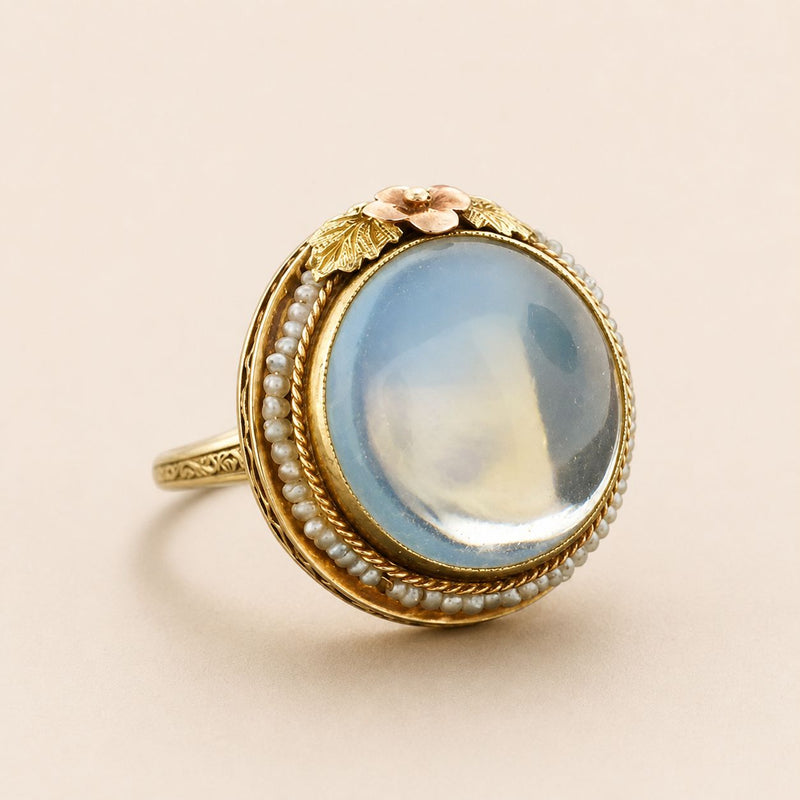 Vintage Floral Pearl Halo Ring