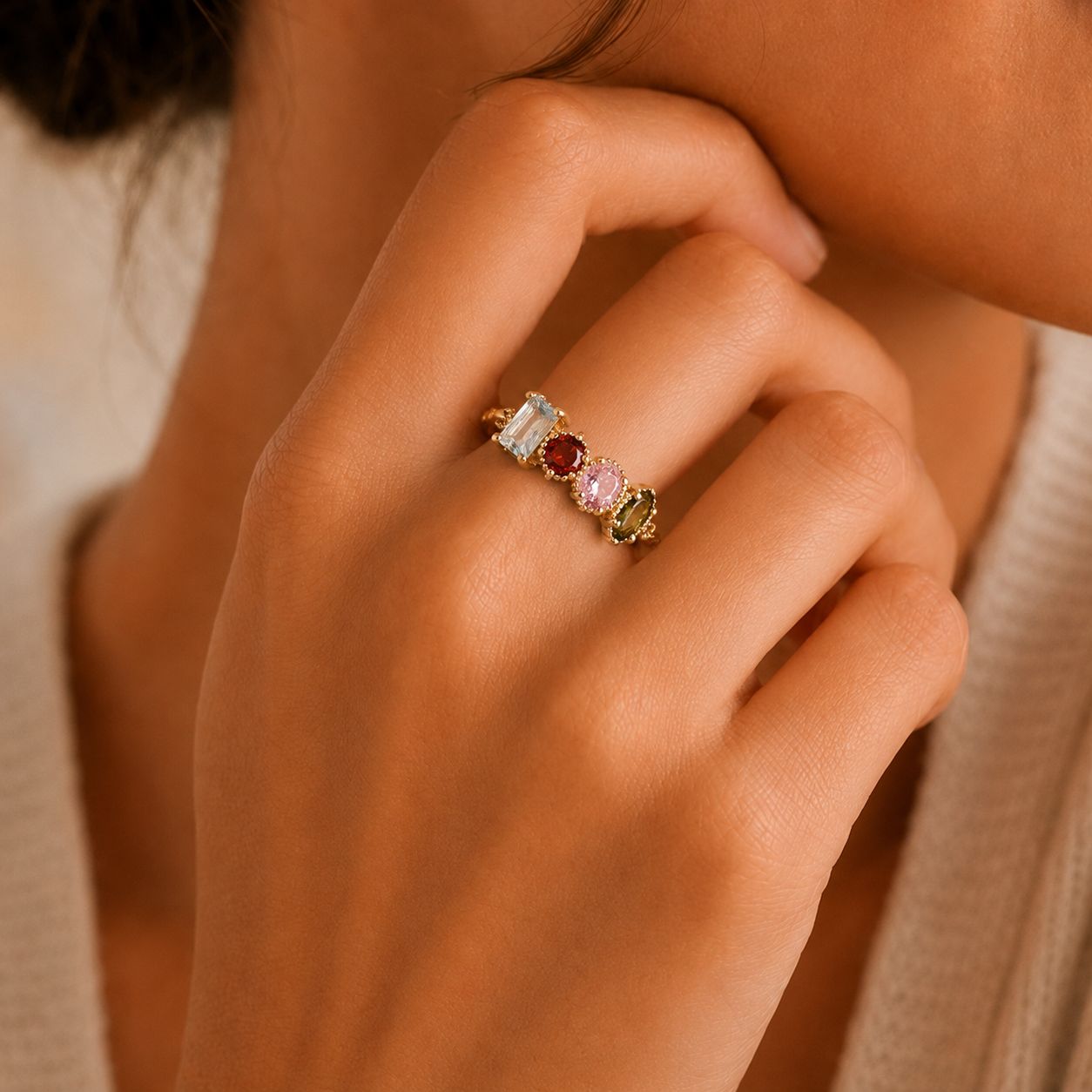 Multicolor Gemstone Gold Ring