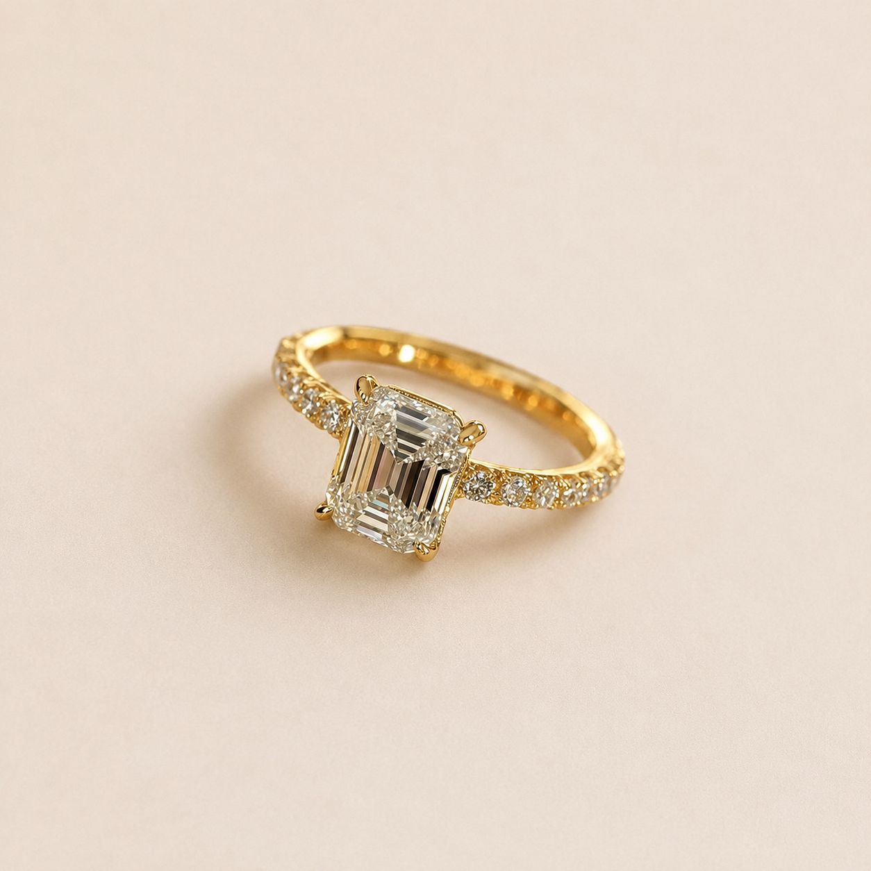 Emerald Cut Pavé Ring