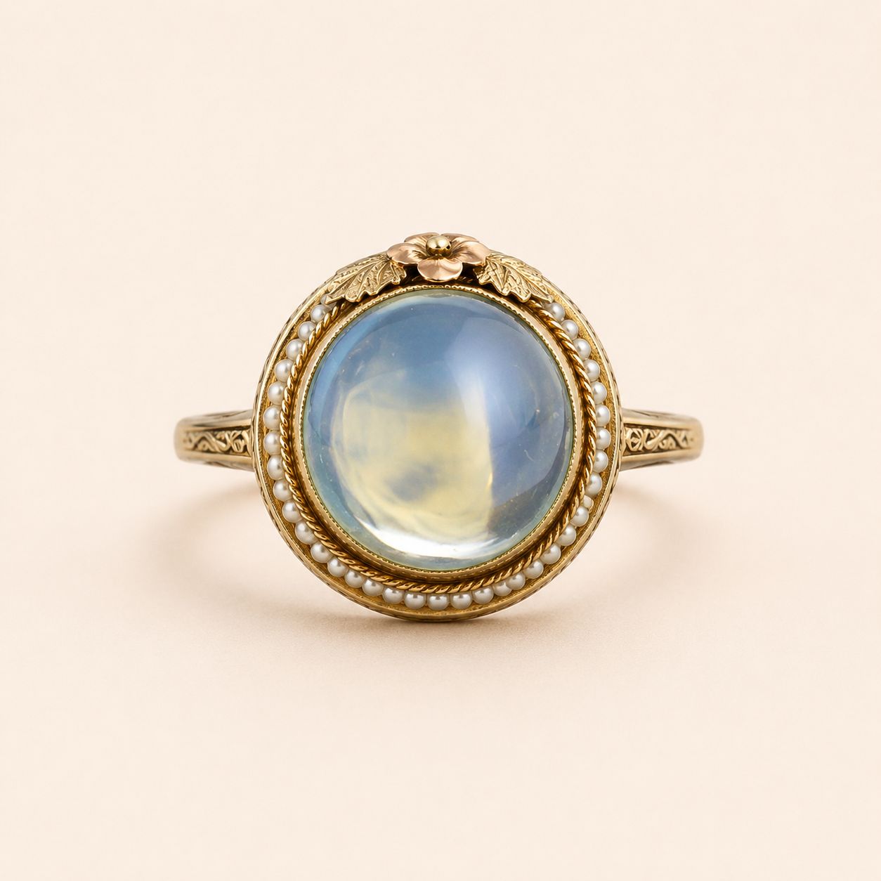 Vintage Floral Pearl Halo Ring