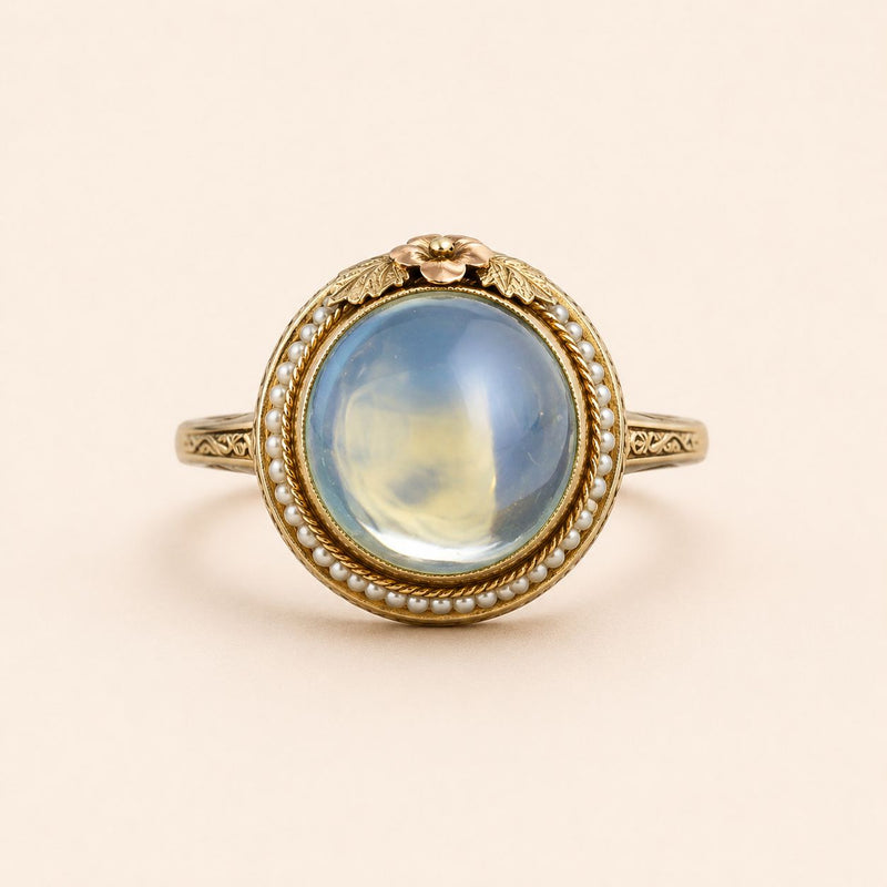 Vintage Floral Pearl Halo Ring