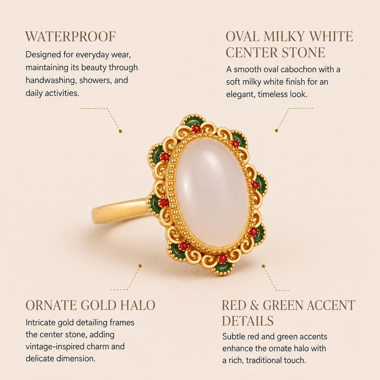 Ornate Blush Oval Statement Ring