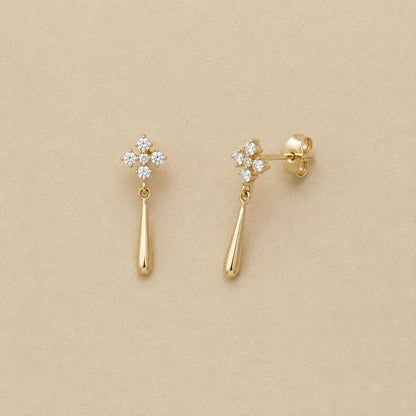 Crystal Flower Teardrop Earrings – Gold Tone