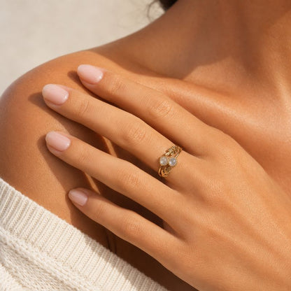 Moonstone Leaf Ring