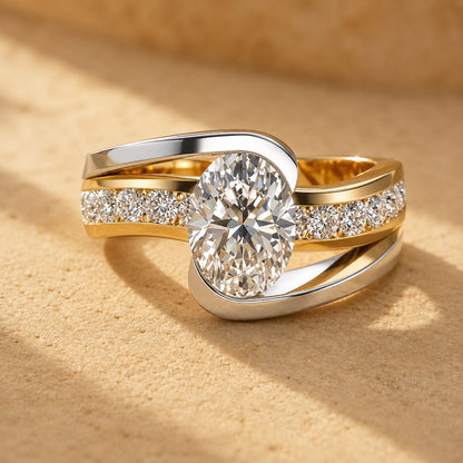 Oval Cut Crystal Two- Tone Bypass Ring