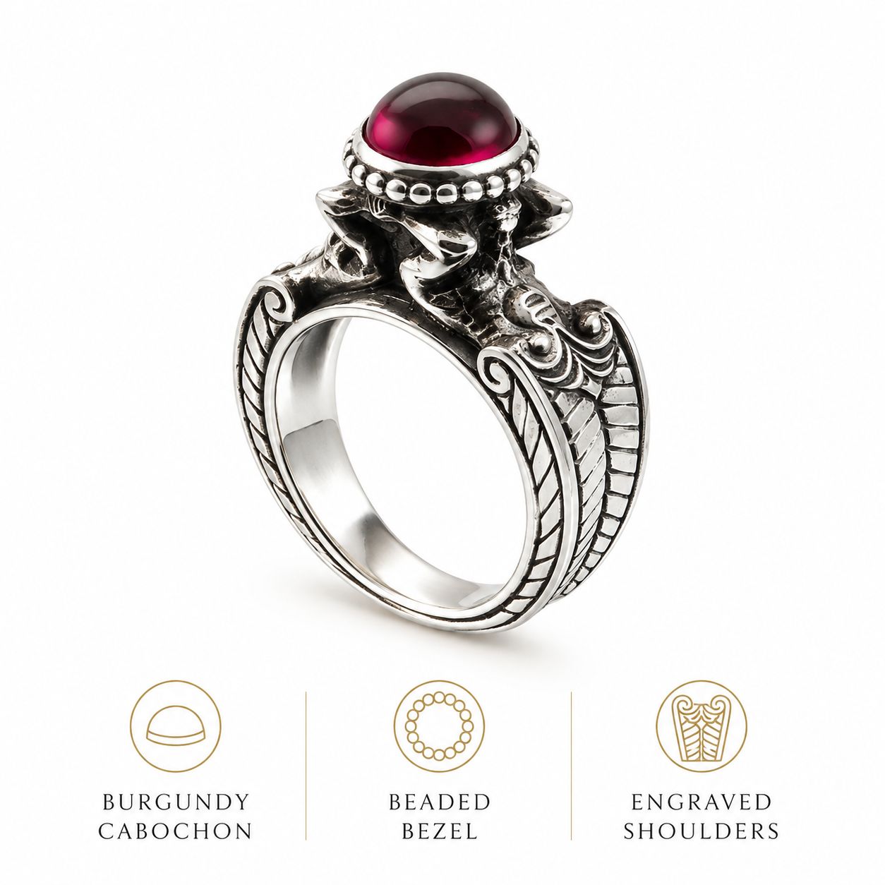 Red Cabochon Elephant Statement Ring – Silver Tone