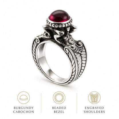 Red Cabochon Elephant Statement Ring – Silver Tone