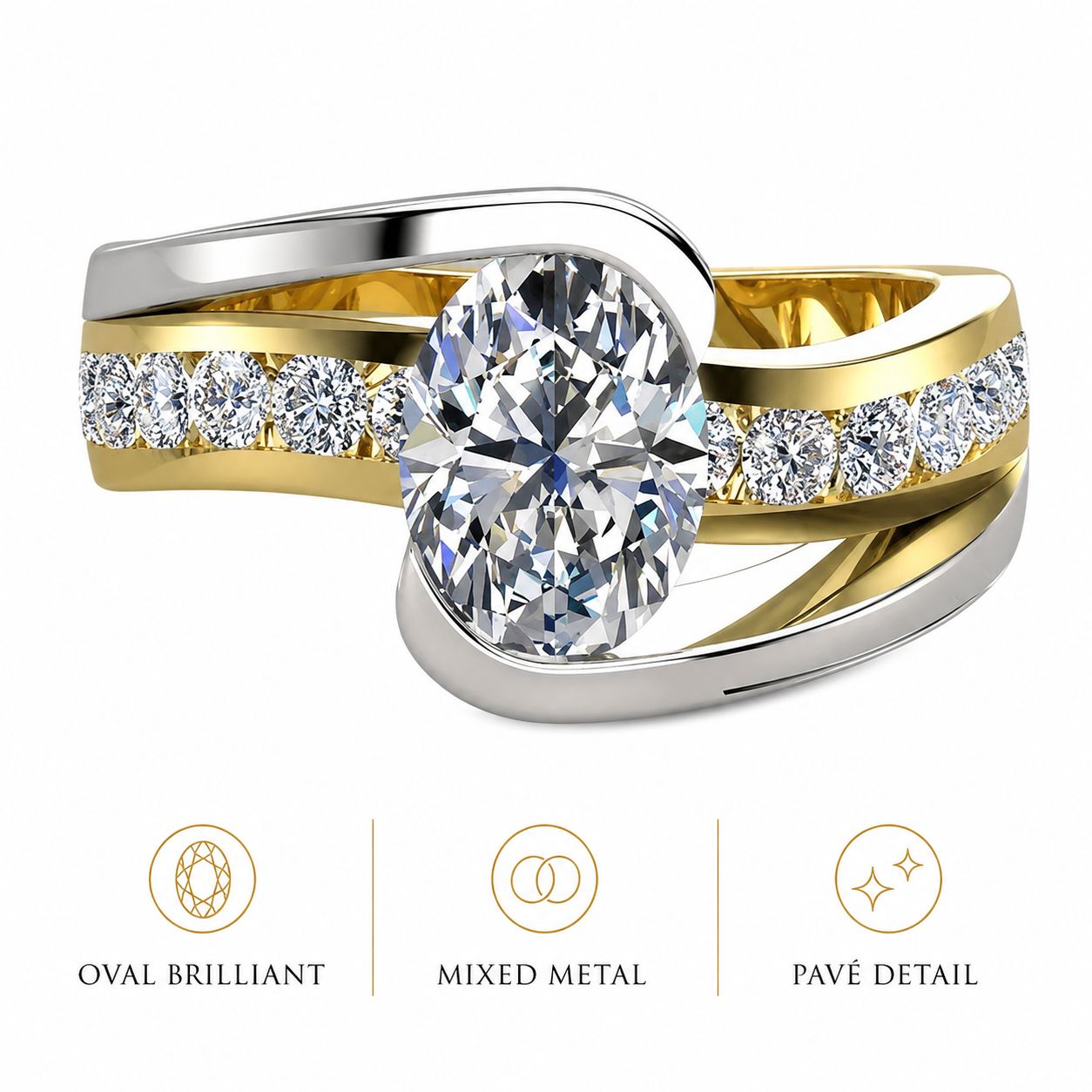 Oval Cut Crystal Two- Tone Bypass Ring