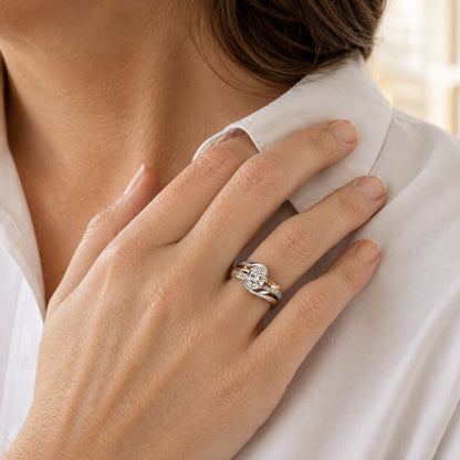 Oval Cut Crystal Two- Tone Bypass Ring