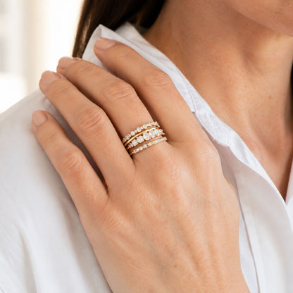 Mixed Cut Crystal Stacking Ring Set – Gold Tone