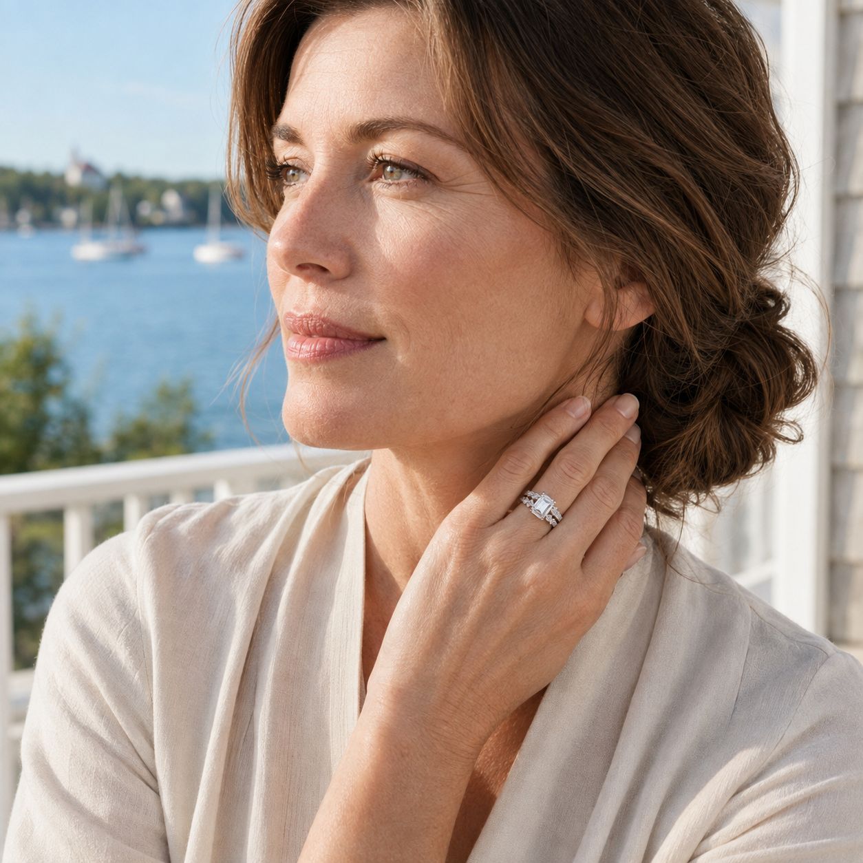 Emerald Cut Crystal Leaf Vine Bridal Ring Set