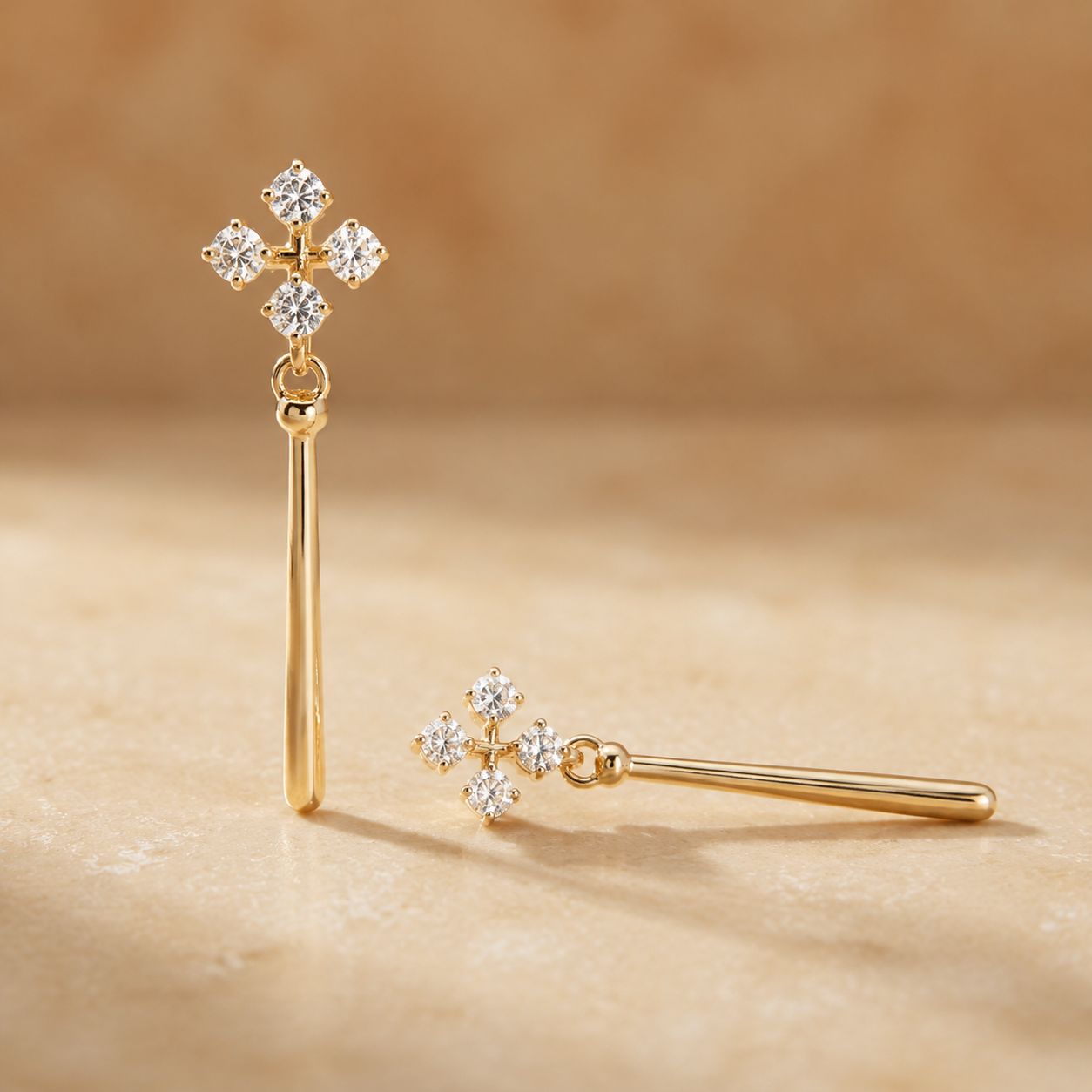 Crystal Flower Teardrop Earrings – Gold Tone