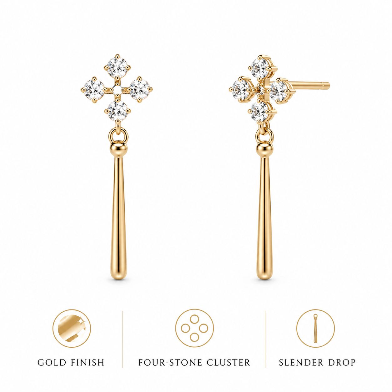 Crystal Flower Teardrop Earrings – Gold Tone