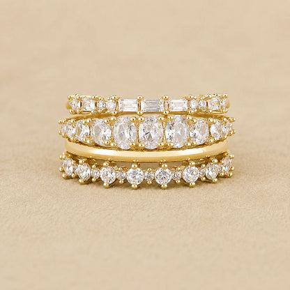 Mixed Cut Crystal Stacking Ring Set – Gold Tone