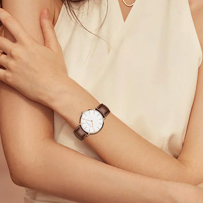Diamira | Timeless minimalist round watch with leather strap