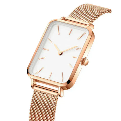 Elegant rectangular women's watch with steel bracelet