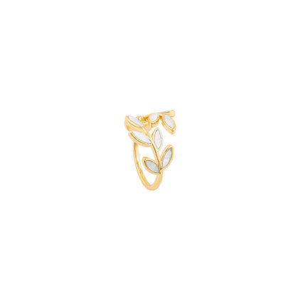 White Opal Leaf Adjustable Ring in Gold-Lydieannejewelry