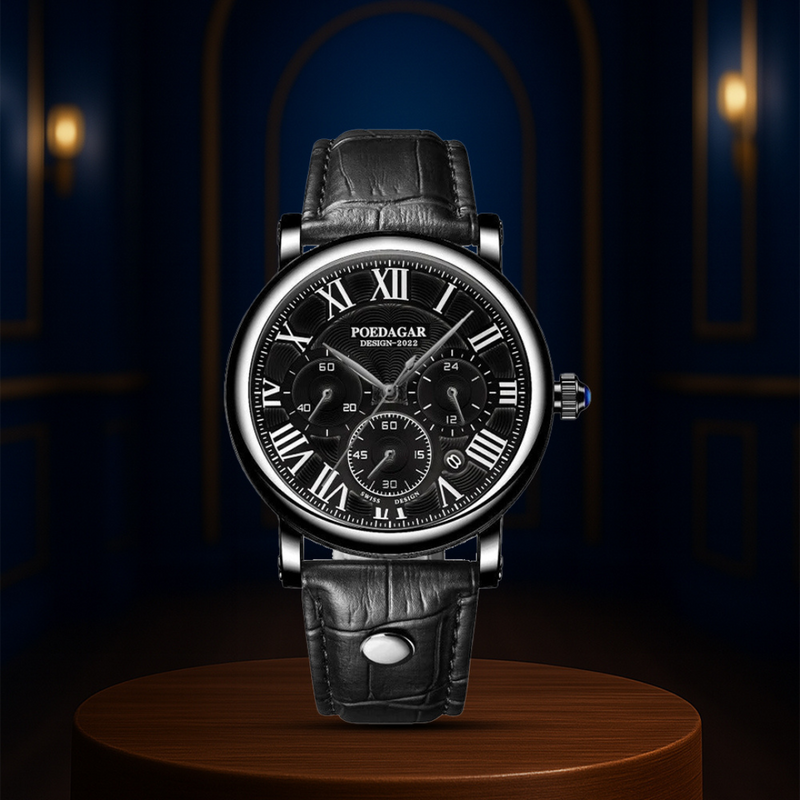Lucas | Timed Precision Leather Chronograph Watch
