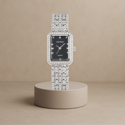 Women's luxury square watch with shell and starry sky