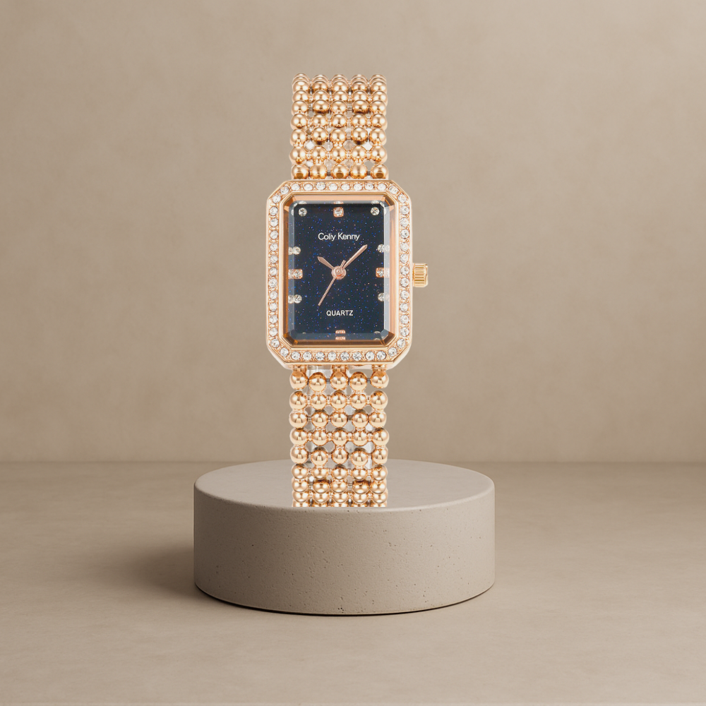 Women's luxury square watch with shell and starry sky
