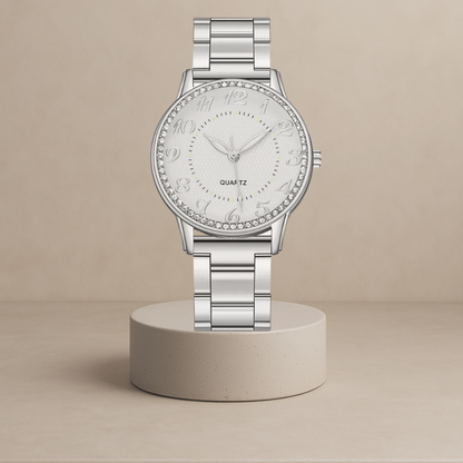 Eva | Women's quartz watch with round case and cubic zirconia